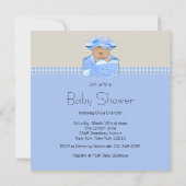 Blue Beige Gingham Stork Baby Boy Shower Kaart (Achterkant)