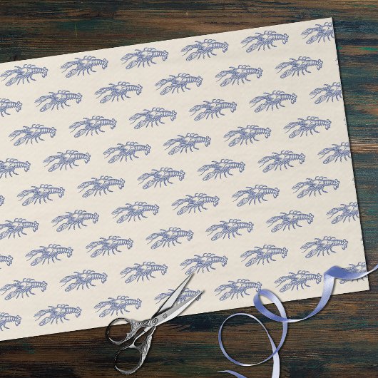 Blue Beige Marine Life Lobster Pattern Tissuepapier