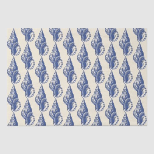 Blue Beige Marine Life Seashell Pattern Tissuepapier (Voorkant)