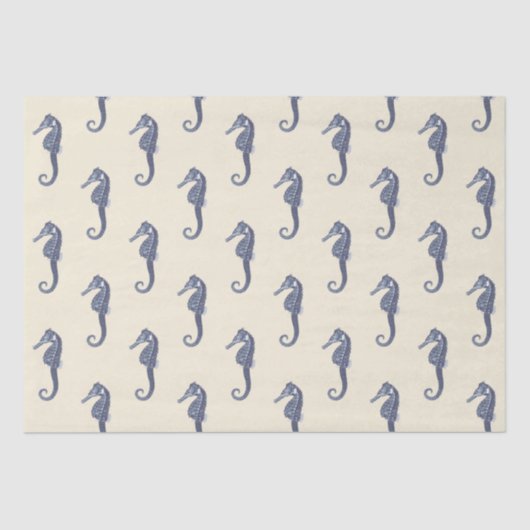 Blue Beige Marine Life zeepaardpatroon Tissuepapier (Voorkant)