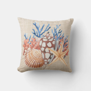 Blue Beige Seashells Starfish Coral Coastal Beach Kussen