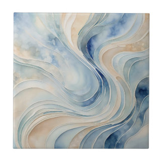 Blue Beige Waves 3 Keramische Tegel Tegeltje