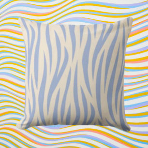 Blue & Beige Zebra Stripe Sierkussen – Modern