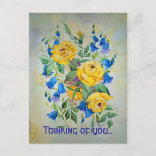 Blue bells met roze, Thinking of you... Briefkaart