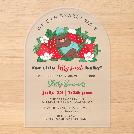 Blue Berry Sweet Baby Boy Aardbei Baby shower Acryl Uitnodigingen (Voorkant)