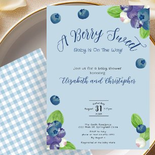 Blue Berry Sweet Boy Baby Shower Uitnodiging