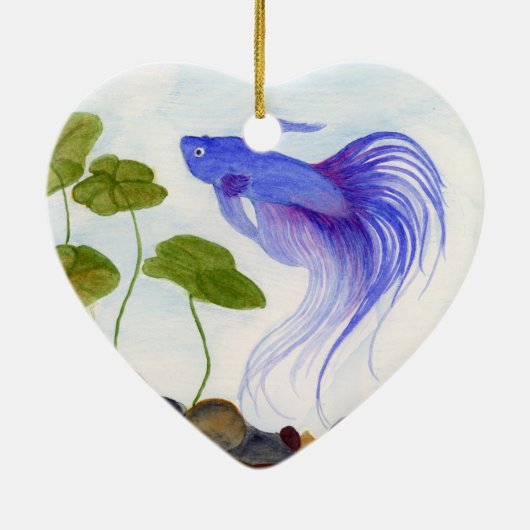 Blue Betta Fish Keramisch Ornament (Achterkant)
