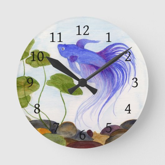 Blue Betta Fish Ronde Klok (Voorkant)
