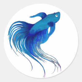 Blue Betta Fish Waterverf Ronde Sticker