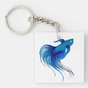 Blue Betta Fish Waterverf Sleutelhanger
