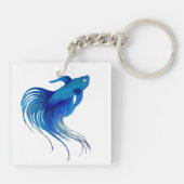 Blue Betta Fish Waterverf Sleutelhanger (Achterkant)