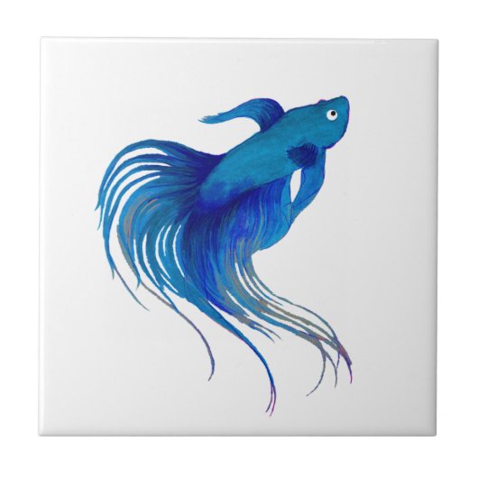Blue Betta-Waterverf Tegeltje (Voorkant)