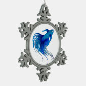 Blue Betta-Waterverf Tin Sneeuwvlok Ornament (Links)
