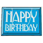 Blue Beveled Happy Birthday Art Deco Groot Cadeauzakje (Voorkant)