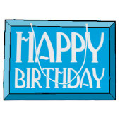 Blue Beveled Happy Birthday Art Deco Groot Cadeauzakje (Achterkant)