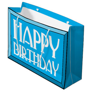 Blue Beveled Happy Birthday Art Deco Groot Cadeauzakje