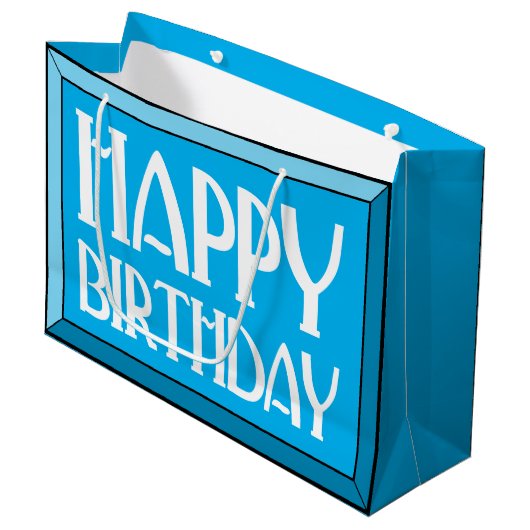 Blue Beveled Happy Birthday Art Deco Groot Cadeauzakje (Voorkant Gekanteld)