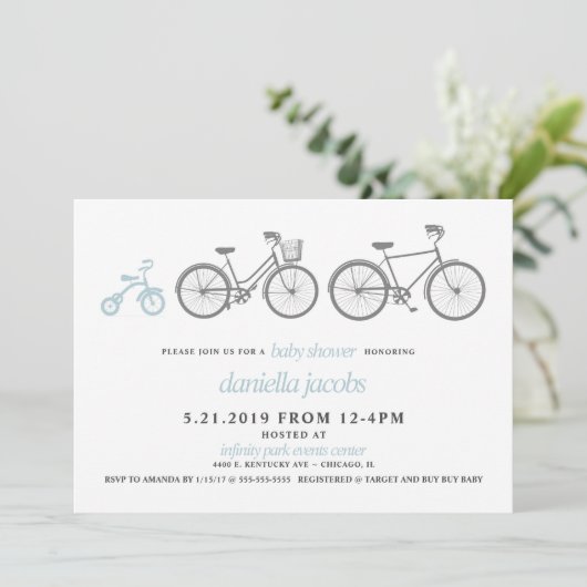 Blue Bicycle Baby shower Kaart (Staand voorkant)