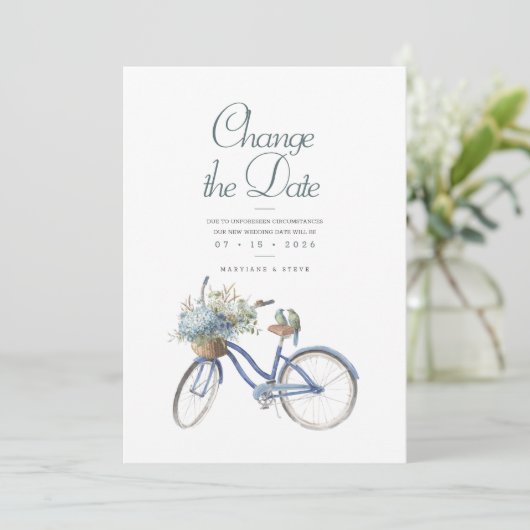 Blue Bicycle Bohemian Waterverf Bruiloft Save The Date (Staand voorkant)