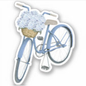 Blue Bicycle met Hydrangeas Vinyl Sticker (Voorkant)
