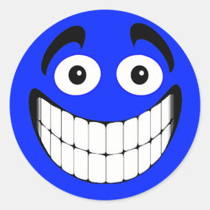 Blue Big Grin Face Ronde Sticker