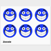 Blue Big Grin Face Ronde Sticker (Vel)