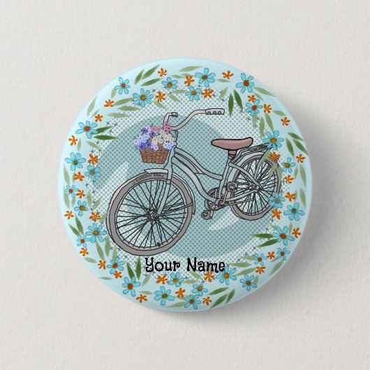 Blue Bike Ornament Ronde Button 5,7 Cm (Voorkant)