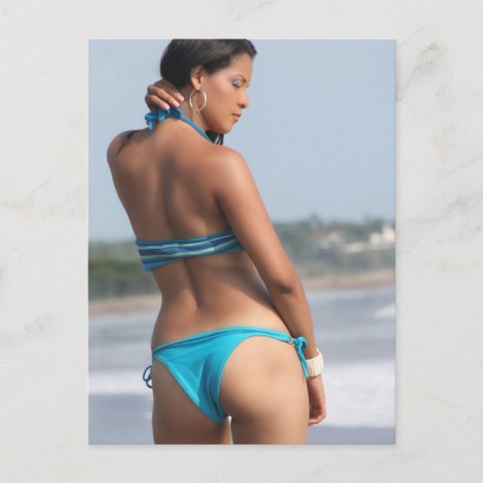 Blue Bikini Girl Foto Briefkaart (Voorkant)