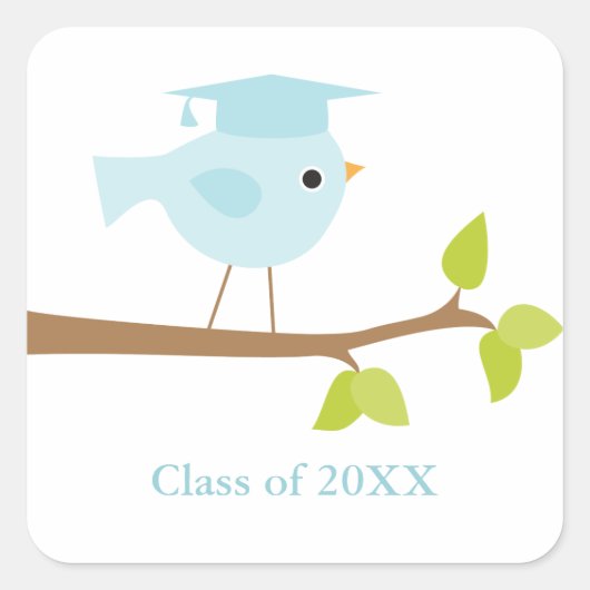 Blue Bird Afstuderen Envelope Seals Vierkante Sticker (Voorkant)
