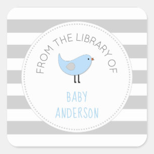 Blue Bird boy baby shower boekenplaat / boek Vierkante Sticker