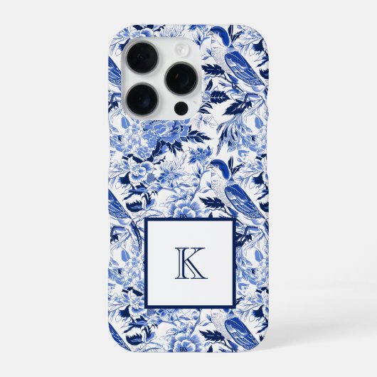 Blue Bird Chinoiserie Monogram  iPhone Hoesje (Achterkant)