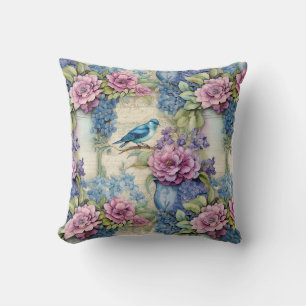 Blue Bird en Flowers Serenade Kussen