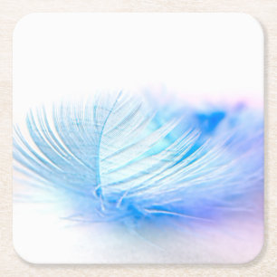 Blue Bird Feather Plume Vierkante Kartonnen Onderzetter