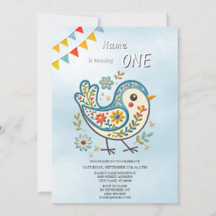 Blue Bird Floral Anniversaire Fête Invitation