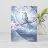 Blue Bird Floral Baby Shower Invitation (Debout devant)