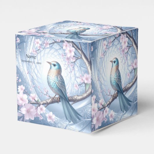 Blue Bird Floral Favor Box Bedankdoosjes (Voorkant Zijde)