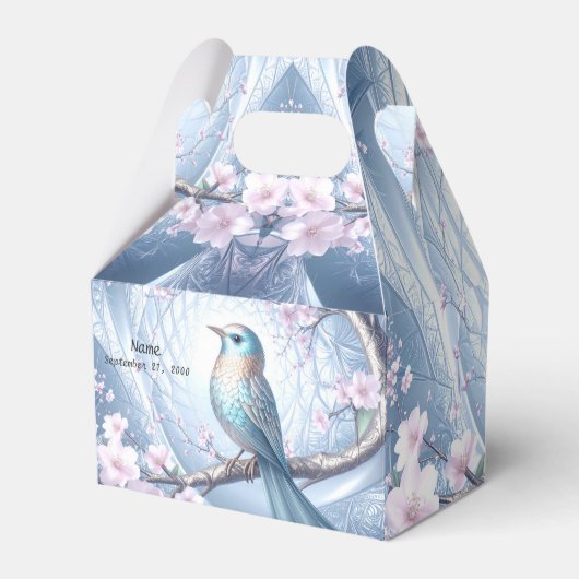 Blue Bird Floral Favor Box Bedankdoosjes (Voorkant Zijde)