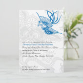 Blue Bird & Floral Mariage Engagement Invitation (Debout devant)