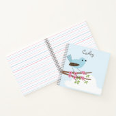 Blue Bird in Blossom Tree Personalised Cute Notitieboek (Binnen)