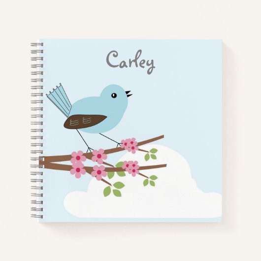 Blue Bird in Blossom Tree Personalised Cute Notitieboek (Voorkant)