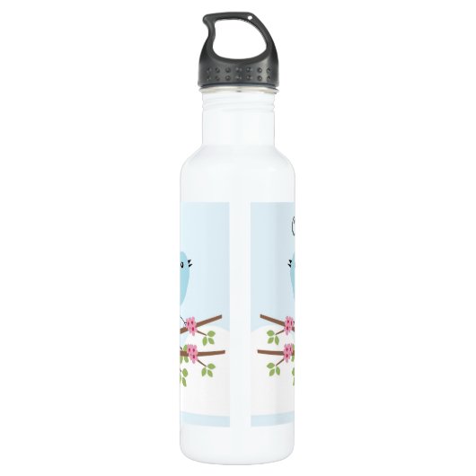 Blue Bird in Blossom Tree Personalized Waterfles (Achterkant)