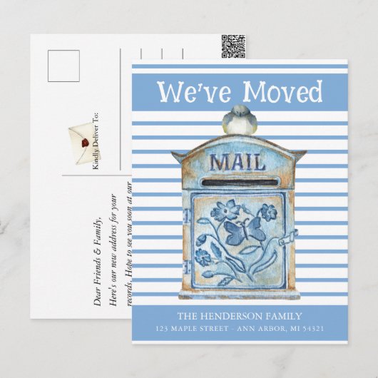 Blue Bird Mailbox Moving Announcement Briefkaart (Voorkant / Achterkant)