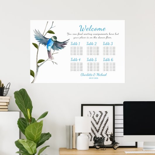 Blue Bird of Happiness Seating Chart 36"x24" Poster (Thuiskantoor)
