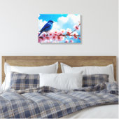 Blue Bird on Cherry Blossom Branch Canvas Afdruk (Insitu (Slaapkamer))