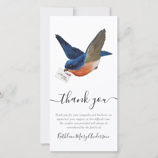 Blue Bird Photo Carte de remerciements funéraire (Devant)