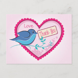 Blue Bird Pink Bedankt Floral Heart Briefkaart