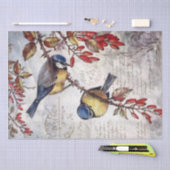 Blue Bird Red Berries French Script Decoupage Tissuepapier (Craft)