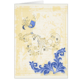Blue Bird Retro Floral Fine Art