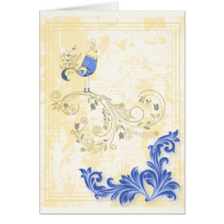 Blue Bird Retro Floral Fine Art