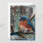 Blue Bird Schattig Little Winter Holiday Card Feestdagenkaart (Voorkant / Achterkant)